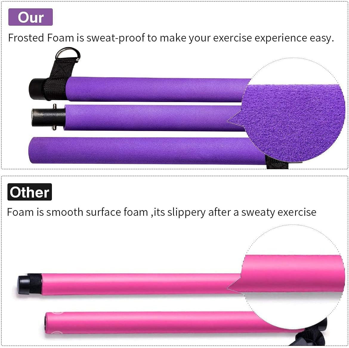 Portable Exercise Bar Kit with Adjustable Resistance Bands (20 & 30 lbs) and Travel Bag for Home, Gym, Office, or Travel - Purple